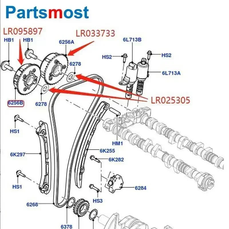 Atuador de roda dentada de eixo de comando de admissão e escape VVT para LAND ROVER LR2 Evoque Discovery Sport Jaguar LR095897 033733 CJ5E6C524AE 525AE