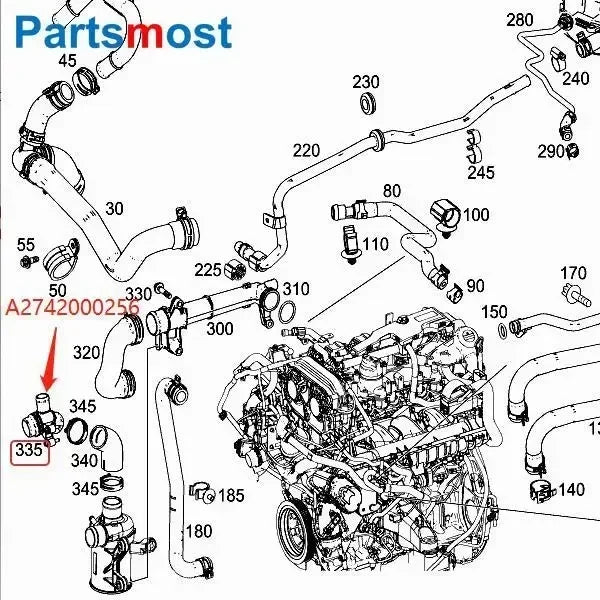 New OE 2.0L Petrol Engine Coolant Water Pump Pipe Joint for Mercedes-Benz W205 C350E 2017 Water Pump Tube Connector A 2742000256