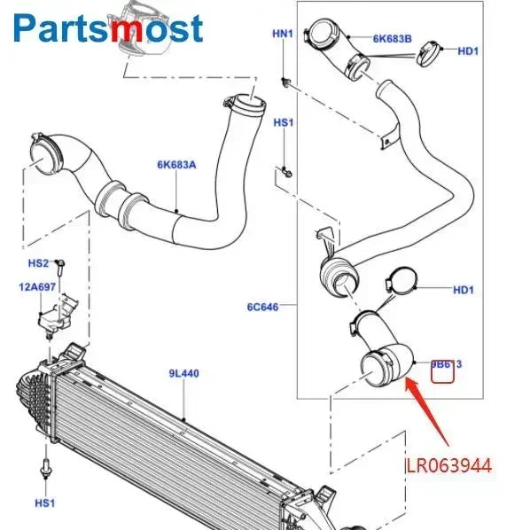 2.2L DIESEL SINGLE TURBO INTERCOOLER INLET HOSE FOR LAND ROVER RANGE ROVER EVOQUE DISCOVERY SPORT INTAKE PIPE LR050228 LR063944