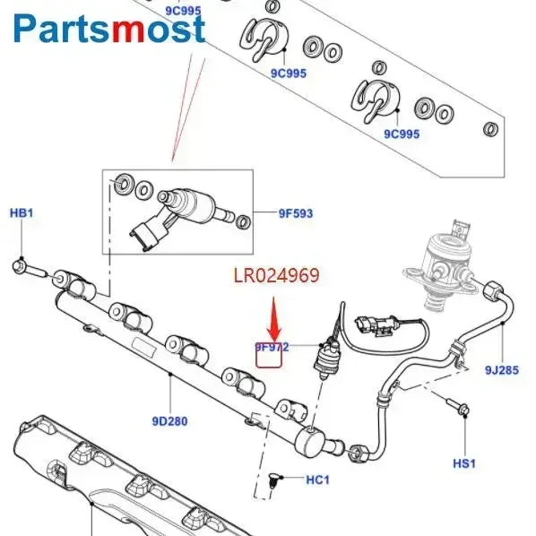 2.0 PETROL FUEL INJECTOR PRESSURE SENSOR FOR LAND ROVER FREELANDER 2 EVOQUE RANGE ROVER 2013- DISCOVERY SPORT RRS 2014- LR024969